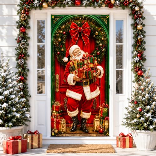Christmas Door Cover Santa Gifts Banner Festive Front Door Decor - Santa Gifts Variation