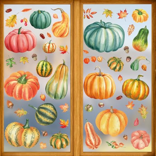 Fall Pumpkin Window Clings - 6 Sheets, 57 Pieces Autumn Decor - Variation of THIS listing