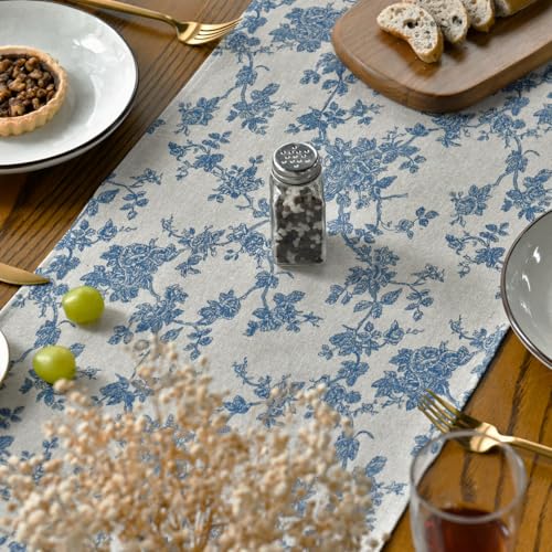 Dark Grey Cotton Linen Table Runner 13x72 Inch - Monochrome Chinoiserie Decor
