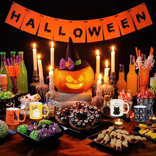 Halloween Bright Ceramic Coffee Mug Set - 8 Pcs 12oz Halloween Themed Mugs
