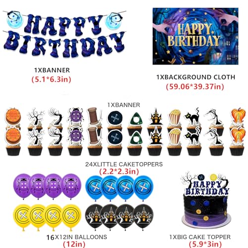 Halloween Birthday Party Decorations Set - 57 Pieces with Banner, Balloons & Backdrop