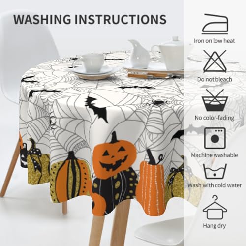 Spider Web Halloween Round Tablecloth 60 Inch Water-Resistant Reusable Decoration