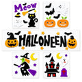 Halloween Window Gel Clings Set - Witch & Black Cat Decorations for Glass