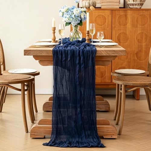 Navy Blue Table Runner 10ft Gauze Rustic Boho Wedding & Party Decor - Variation of Navy Blue-32# / 3