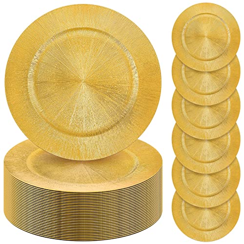 Modern Style Gold Charger Plates Bulk - 50 Pieces 13-Inch Round Plastic Dinner Chargers for Table Setting