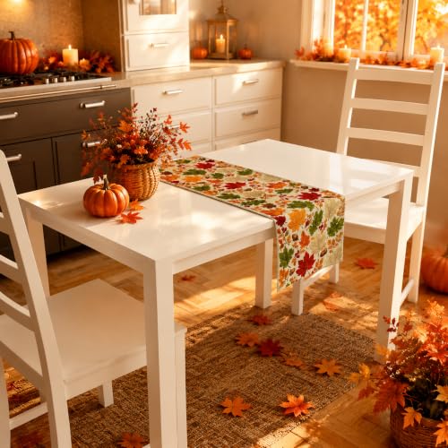 Fall Maple Leaves Table Runner for Thanksgiving & Autumn Decor - OHOME