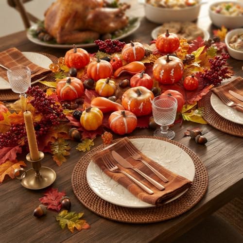 Mini Fall Pumpkin Decor Set - 125 Pcs Artificial Pumpkins & Accents with Mixed Sizes