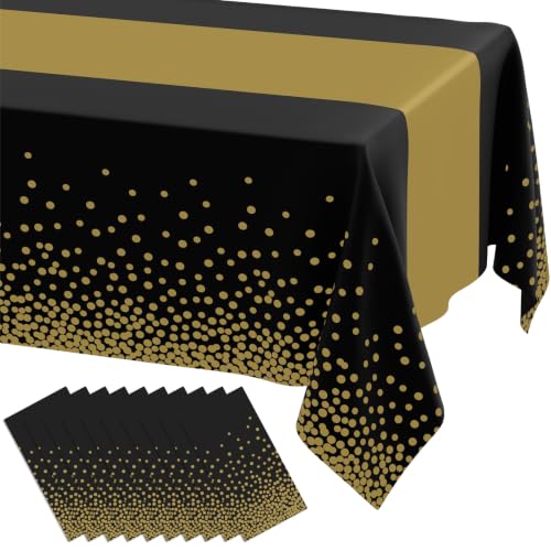 Black and Gold Disposable Tablecloth 54x108 Inches - Pack of 10