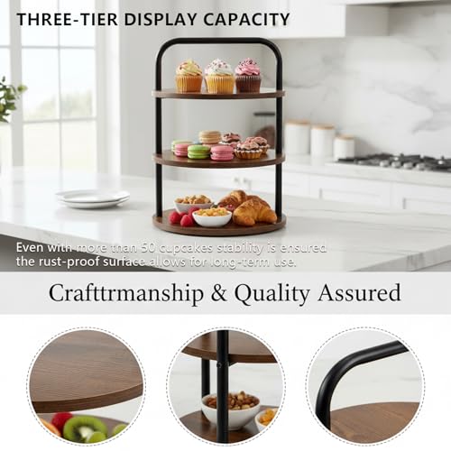 Wooden 3-Tier Cupcake Stand for 50 Desserts Rustic Display & Serving Tray