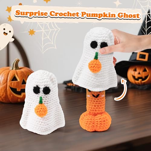 Halloween Crochet Ghost and Pumpkin Dolls Set - Handcrafted Quirky Decorations