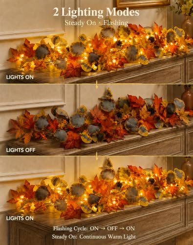 Fall Garland with 35 Warm LED Lights - Autumn Decor for Indoor & Outdoor