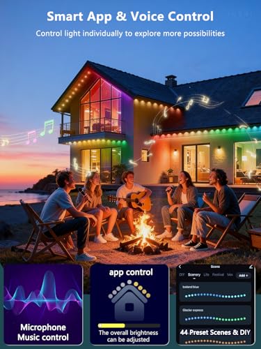 White 100FT RGBIC Outdoor Christmas Lights - Waterproof Smart Eave Lighting