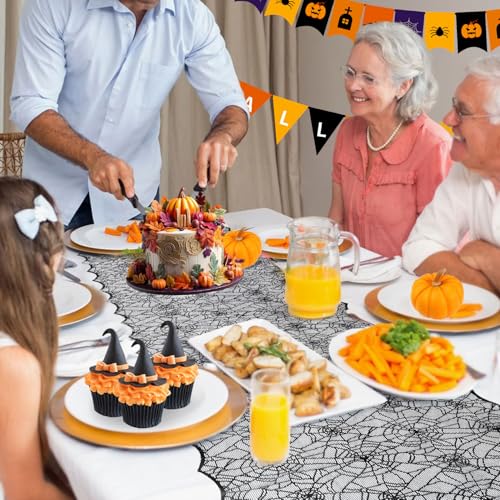 Halloween Lace Spider Web Table Runner 2 Pack 18x72 Inch Black Gothic Decor