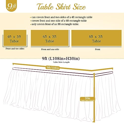 9ft Black Tulle Table Skirt with Gold Trim for Party Wedding Baby Shower
