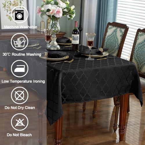 Jacquard Rectangle Tablecloth - 52x70 Inches, Black, Water-Resistant
