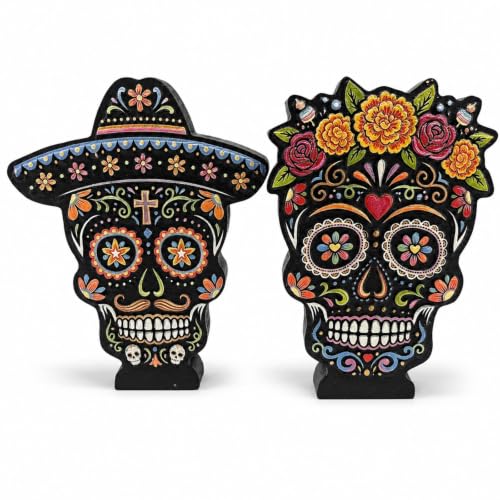 Brown Sugar Skull Figurines Set of 2 Day of the Dead Ofrenda Decorations