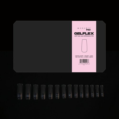 MakarttPro GelFlex Soft Gel Tips 500pc Box – Long Square Shape – 14 Sizes 00–9 – Clear Soft Gel Extensions – Easy to Apply, Lightweight, Professional Salon Quality