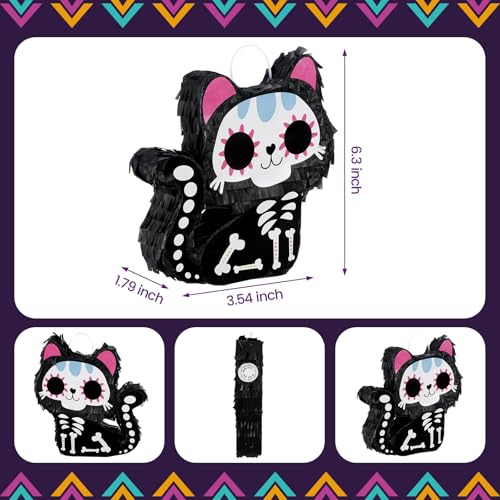 Mini Day of The Dead Skeleton Cat Piñata Set - Black Cats, 8 Pack, Party Decorations
