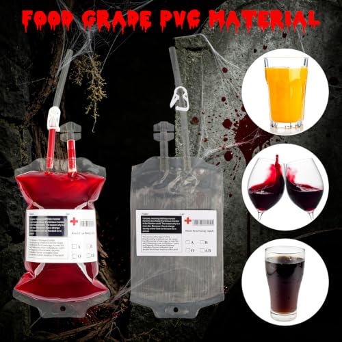20 Packs Halloween Blood IV Drink Bags - 12 Fl Oz Reusable Party Favors