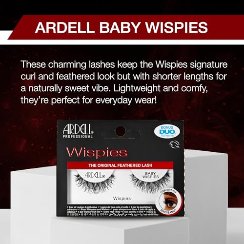 Feathered False Eyelashes with Adhesive - Natural Wispy Strips, Reusable, 1 Pair