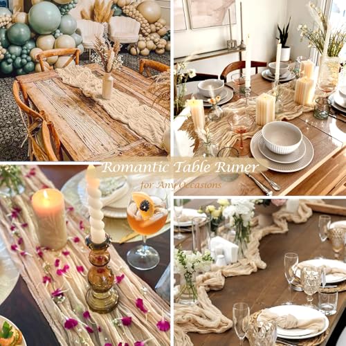 Champagne Cheesecloth Table Runner Set - 12 pcs 35x120 Inches, Boho Wedding Decor