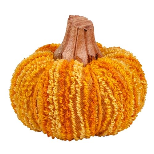 Small Golden Harvest Fabric Pumpkin - Fall Decor for Mantel & Tabletop, Autumn Halloween Halloween Decorations