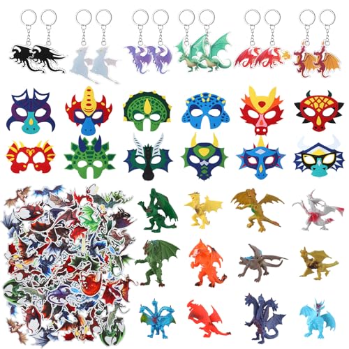 Dragon Theme Party Favors Set for Adults - Masks, Figures, Keychains & Stickers