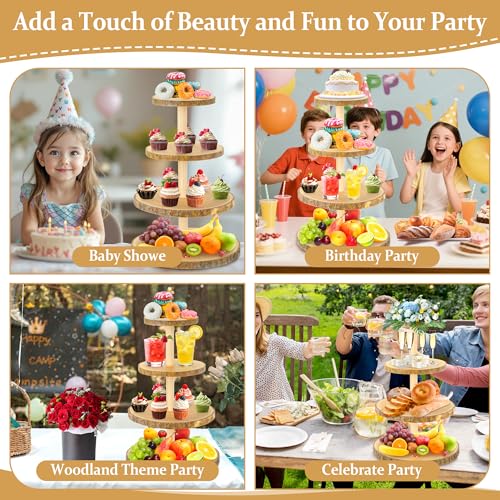 Wooden 4-Tier Cupcake Tower Stand with Large Capacity for Parties