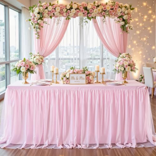 Pink 4ft Tablecloth with Ruffle Skirt for Rectangle Tables - 48" x 24"