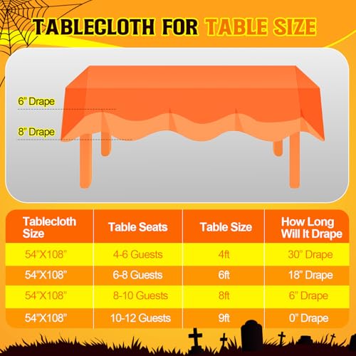 24 Pack Plastic Halloween Tablecloths - Waterproof 54x108 Inch Rectangular Covers - Black, Orange, Pink, Green - Party Supplies