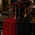 Black & Red Sequin Sheer Table Runner 120 Inch - 6pcs, Gauze Tulle Holiday & Wedding Decor