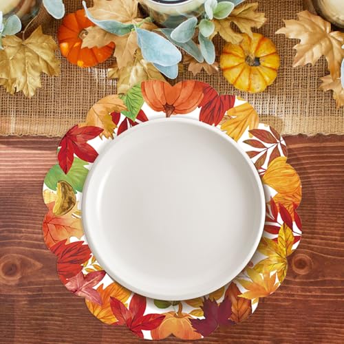 Redleaf 50Pcs Autumn Maple Leaf Round Paper Placemats - Thanksgiving Fall Table Mats
