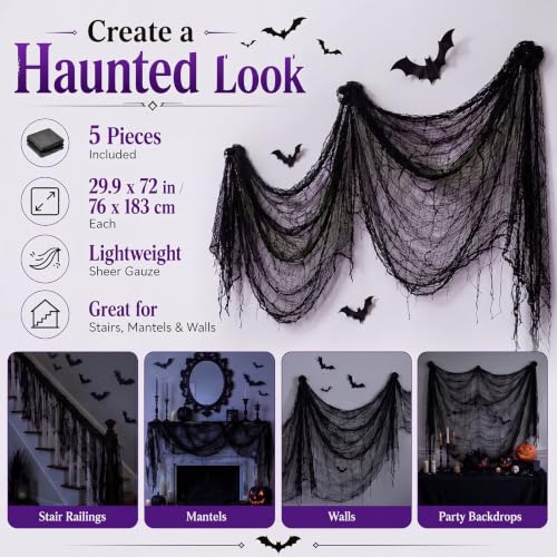 Gilprop Halloween Wall & Stair Decoration Set - Purple, Bat Stickers, Fairy Lights & Creepy Cloth