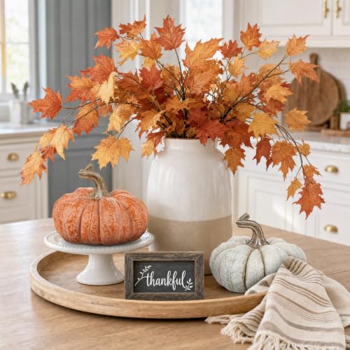 White Orange Fall Decor Set of 2 Artificial Resin Pumpkins - Autumn Home Accent