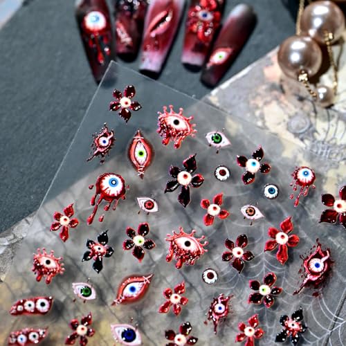 Halloween Nail Stickers 5D Embossed Scary Nail Art Stickers Decals - Design 7