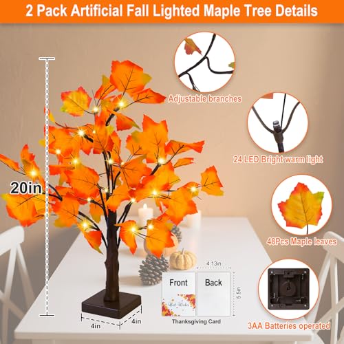 2 Pack Lighted Fall Maple Trees for Thanksgiving & Autumn Decor - Battery Operated, 24 Inch