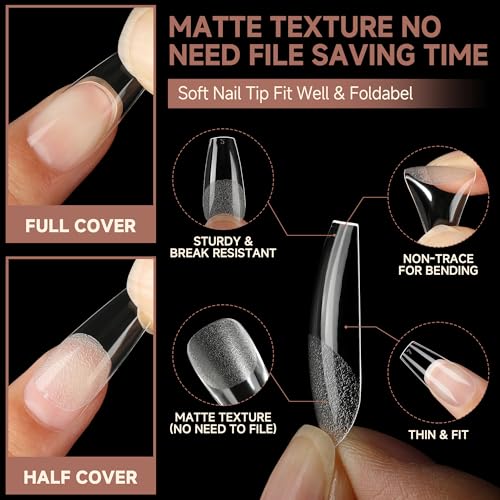 Medium Coffin Nail Tips Set 216PCS X-Soft False Nails with 12 Sizes - Professional DIY Gel Tips