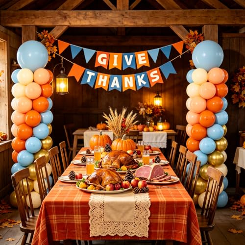 Fall Balloon Column Kits 2 Sets - Blue, Orange, Gold, Beige Thanksgiving Decorations with Stand & Accessories