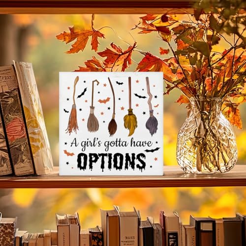 Halloween Witchy Decor Spooky Broomstick Sign for Party & Home 5x5 Inches