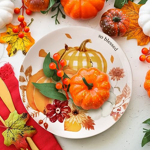 Uiifan 4 Pack Thanksgiving Ceramic Dinner Plates - Classic Pumpkin Pattern