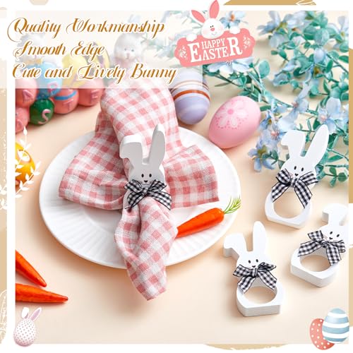 Wooden Easter Bunny Napkin Rings - White, Set of 8 for Table Decoration