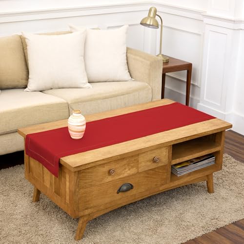 Pure Linen Table Runner Red 14x48 Inches Sonoma Hemstitch - Handcrafted