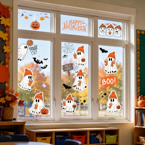 Halloween Window Stickers Set - 9 Sheets 11x14 Inch Ghost Pumpkin Bats Decor