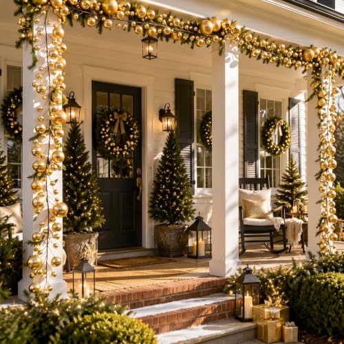 Gold Christmas Garland Set - 2 Pieces 15 ft Decorative Holiday Decor