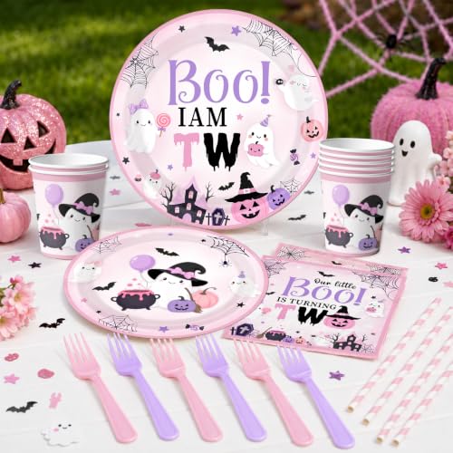 All-in-One Halloween Boo I'm Two Birthday Decorations for Girls - Ghost, Pumpkin, Bat, Witches Hat Theme, 264pcs