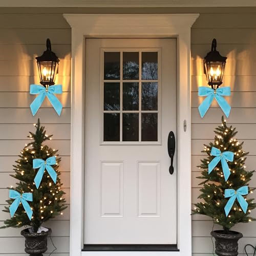 Blue Christmas Bow Set - Velvet Ribbon Wreath Ornaments & Holiday Decorations