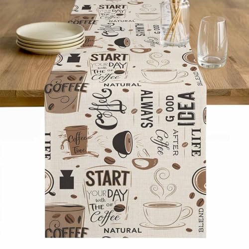 Farmhouse Cotton Linen Table Runner 18 x 72 Inches - Brown Beige Kitchen Decor