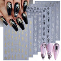 Halloween Nail Art Stickers Decals - 8 Sheets Spiders Webs Gold Silver Black White DIY Manicure