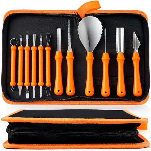 Halloween Pumpkin Carving Kit - Classic Set with 12 Stainless Steel Tools & Carrying Bag