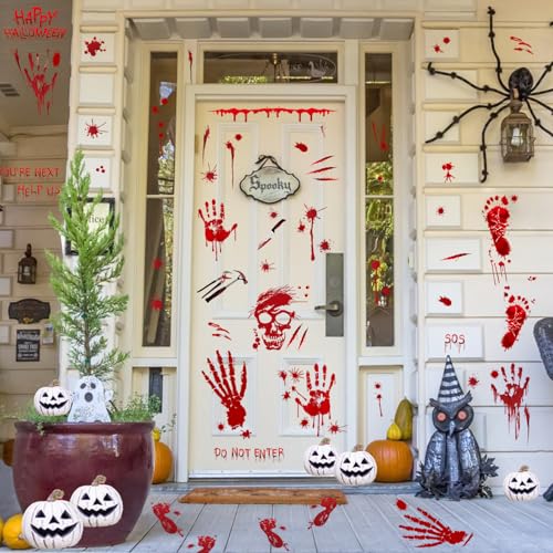 Halloween Bloody Handprint Footprint Window Stickers - 165 pcs Spooky Decor
